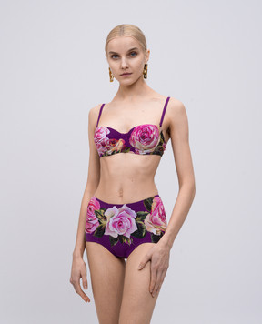 Dolce&Gabbana Фіолетовий купальник з трусиками з високою посадкою в квітковий принт O8A27JFSG9Q