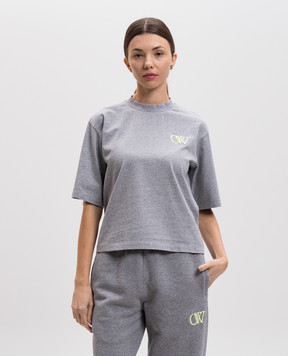 Off-White Серая меланжевая футболка с вышивкой логотипа. OWAA124S25JER005