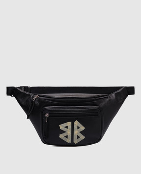 Balenciaga Черная кожаная поясная сумка Explorer с принтом логотип логотип. 5295502ABND