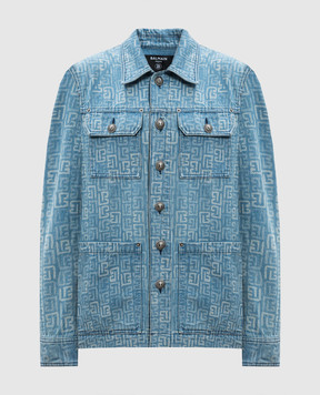 Balmain Блакитна джинсова куртка з візерунком монограми логотипа PB DH1HC135DE85