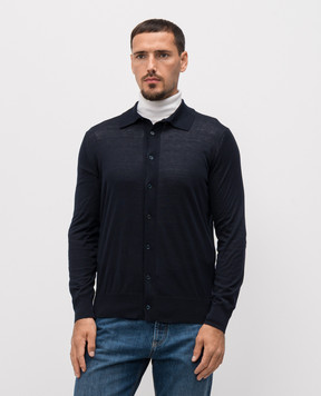 Brunello Cucinelli Синій кардиган в стилі сорочки з шовком MNB805406