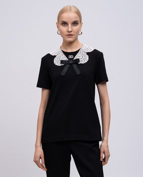 Dolce&Gabbana Чорна футболка з аплікацією F8V50ZGDC5S