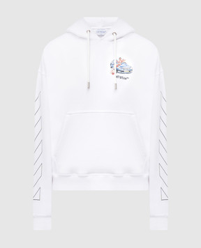 Off-White Біле худі з принтом Fresco з вишивкою OMBB085S25FLE005