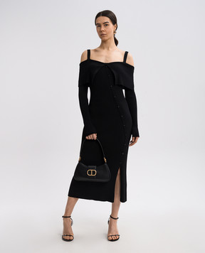 Twinset Чорна сукня міді в рубчик з емблемою логотипа 251TP3030