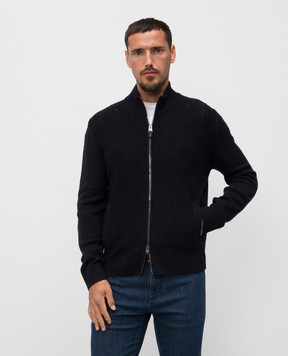 Canali Синій кардиган з вовни мериноса у візерунок MK02360C1137