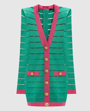 Balmain Зелена сукня міні з акцентними плечима DF1R8053KG59