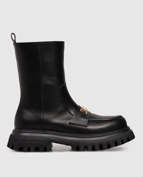 Dolce&Gabbana Дитячі чорні шкіряні черевики на хутрі з логотипом D11328AO227