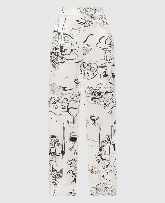 White RIVIERA printed silk pajama pants