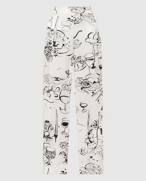 Asceno Белые пижамные брюки из шелка в принт RIVIERA B001F04C375