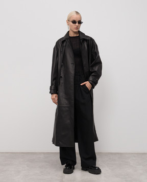 Ann Demeulemeester Чорний шкіряний двобортний тренч Ansa B0013109LT038