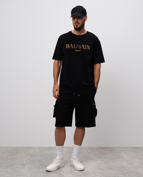 Balmain Чорна футболка з вишивкою логотипа DH0EG006BC81