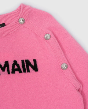 Balmain Дитячий рожевий джемпер з вовною з контрастним візерунком BV9B00Z2412410