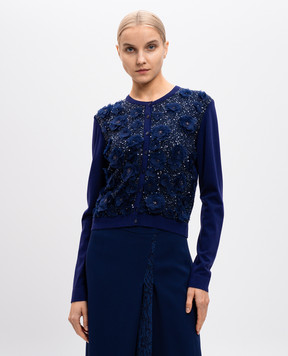 Blumarine Синий кардиган с аппликацией в виде цветов 7046