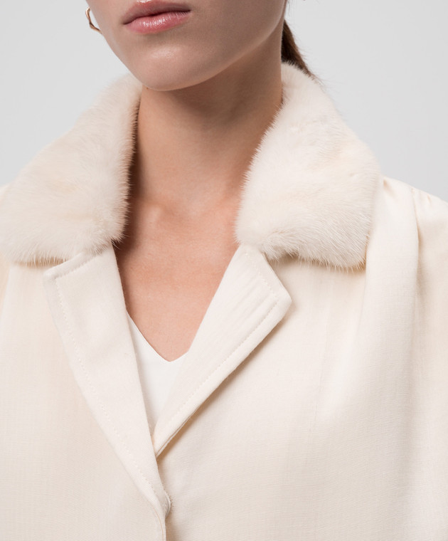 Via Cappella Бежевое пальто из кашемира, шелка и льна с мехом норки C217FABRICWTM изображение 5