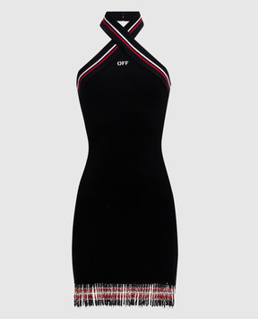 Off-White Чорна сукня міні з намистинами з вишивкою логотипа OWHI123W24KNI001