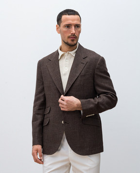 Brunello Cucinelli Коричневий піджак з льону, вовни та шовку MW4827BWD