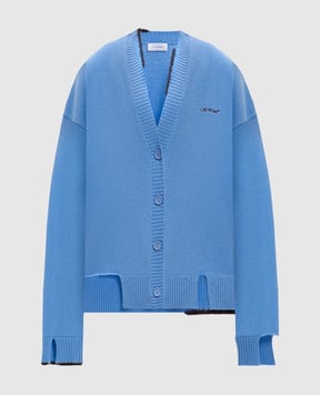 Off-White Блакитний кардиган з вовни та кашеміру з логотипом OWHB04ES25KNI001