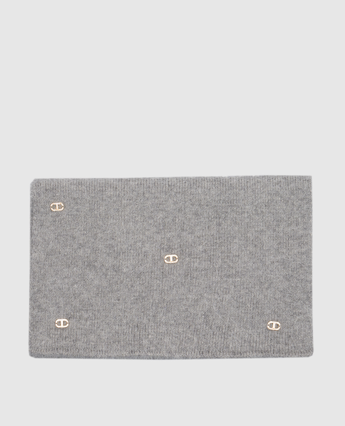 

Серый шарф с мехом кролика с металлическим логотипом Oval T с кристаллами, Шарфы