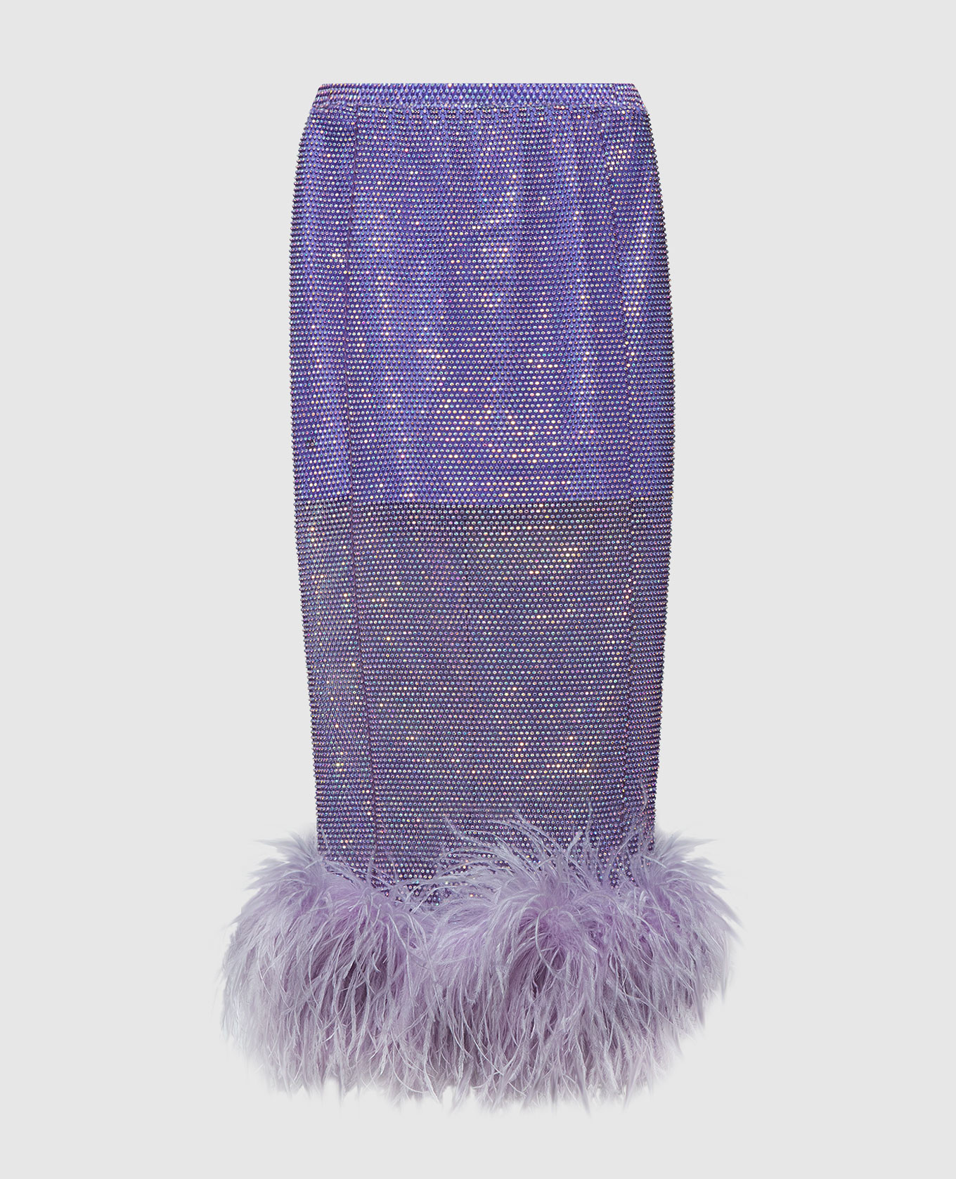 Фиолетовая юбка миди с кристаллами и перьями страуса