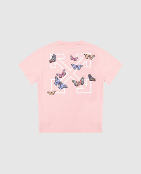 Off-White Дитяча рожева футболка Butterfly OGAA001S25JER008