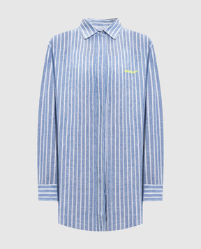 Off-White Блакитна сорочка з льону в смужку з логотипом 2DB56DT25FAB001