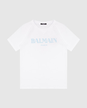 Balmain Детская белая футболка с принтом BW8P21Z0116410