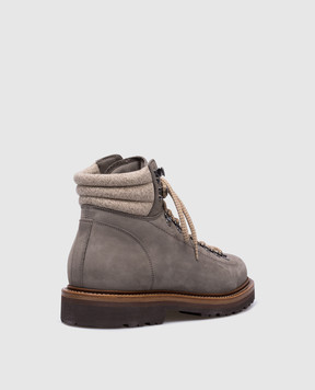 Brunello Cucinelli Сірі черевики Mountain із нубуку з хутром з тисненням логотипа MZUDEMS890