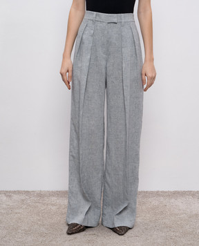 Brunello Cucinelli Серые брюки из льна с люрексом MH547P8512