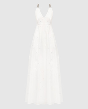 Peserico Біла сукня з кристалами з ланцюжком моніль E0283706641