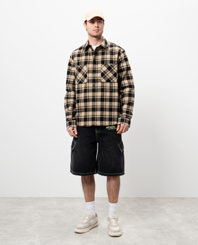 Off-White Бежевая рубашка в клетку с логотипом OMGE030C99FAB001