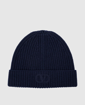 Valentino Синяя шапка с логотипом шерсти 5Y2HB01LIND