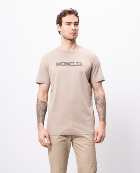 Moncler Бежевая футболка с принтом логотипа K10918C0000589A17