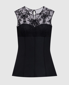 Alexander McQueen Чорний топ з шовком з мереживом 832038QEAGE