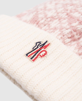 Moncler Grenoble ENFANT Детская розовая шапка с шерстью с помпоном J29573B00002M4505
