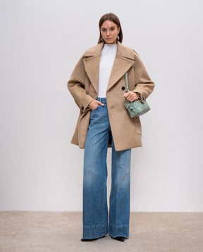 Bottega Veneta Коричневое двубортное пальто из шерсти 792972V4CB0