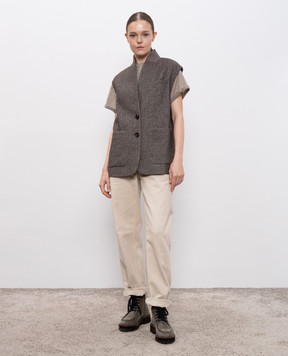 Brunello Cucinelli Бежевий топ з кашеміром та шовком M41810000P