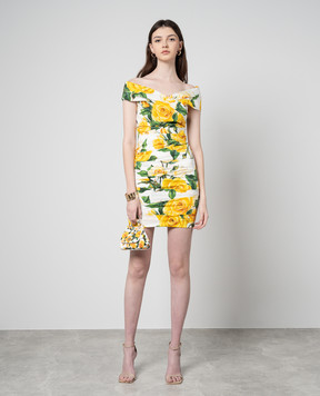 Dolce&Gabbana Белое платье мини с драпировкой в цветочный принт F6AHNTFSEHW