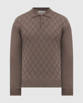 Canali Поло цвета хаки из мериноса шерсти в узор MK02358C1134