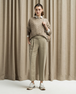 Brunello Cucinelli Коричневі штани з льоном MH126P8292