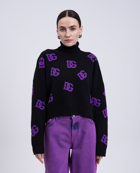 Dolce&Gabbana Чорний светр з вовни у візерунок логотипа DG FXW04TJCVYX