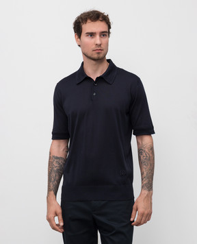 Dolce&Gabbana Синє поло із шовку з вишивкою монограми логотипа DG GXZ02ZJBSLV