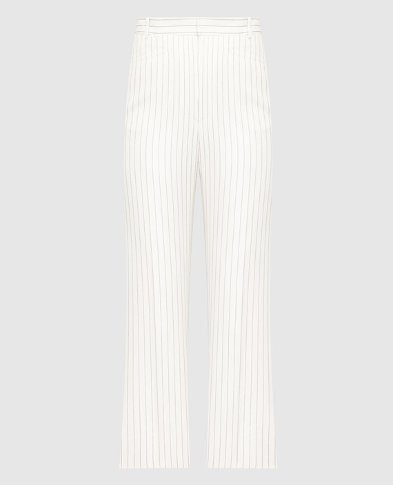 White striped wool and silk trousers