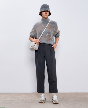 Brunello Cucinelli Сірі штани з вовною з ланцюжком моніль MPW07P8308