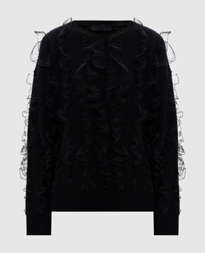 Valentino Чорний светр з вовни з рюшами 5B0KC60L8WH