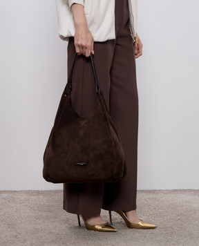 Gianni Chiarini Коричнева замшева сумка-тоут Dua з логотипом BS9780CMPL