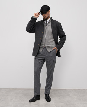 Brunello Cucinelli Серые брюки карго из шерсти M038PE1890