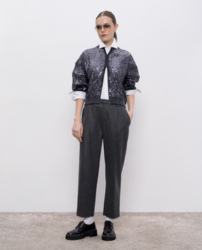Brunello Cucinelli Сірий ажурний кардиган Dazzling з льоном та шовком MRTR20916