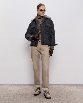 Brunello Cucinelli Сіра пухова куртка з хутром MG5017688