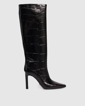 Babe Pay Pls Черные кожаные сапоги с тиснением под кожу крокодила 523914KO