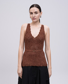 Twinset Коричневий топ з люрексом 251TT3195